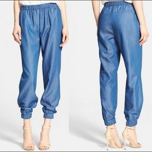 Kate Spade Chambray Pants Elastic Blue Joggers 10